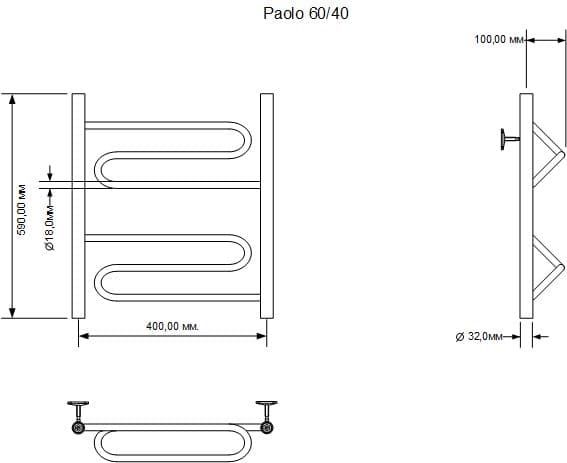 картинка Полотенцесушитель водяной Aquanet Paolo 600x400, хром 