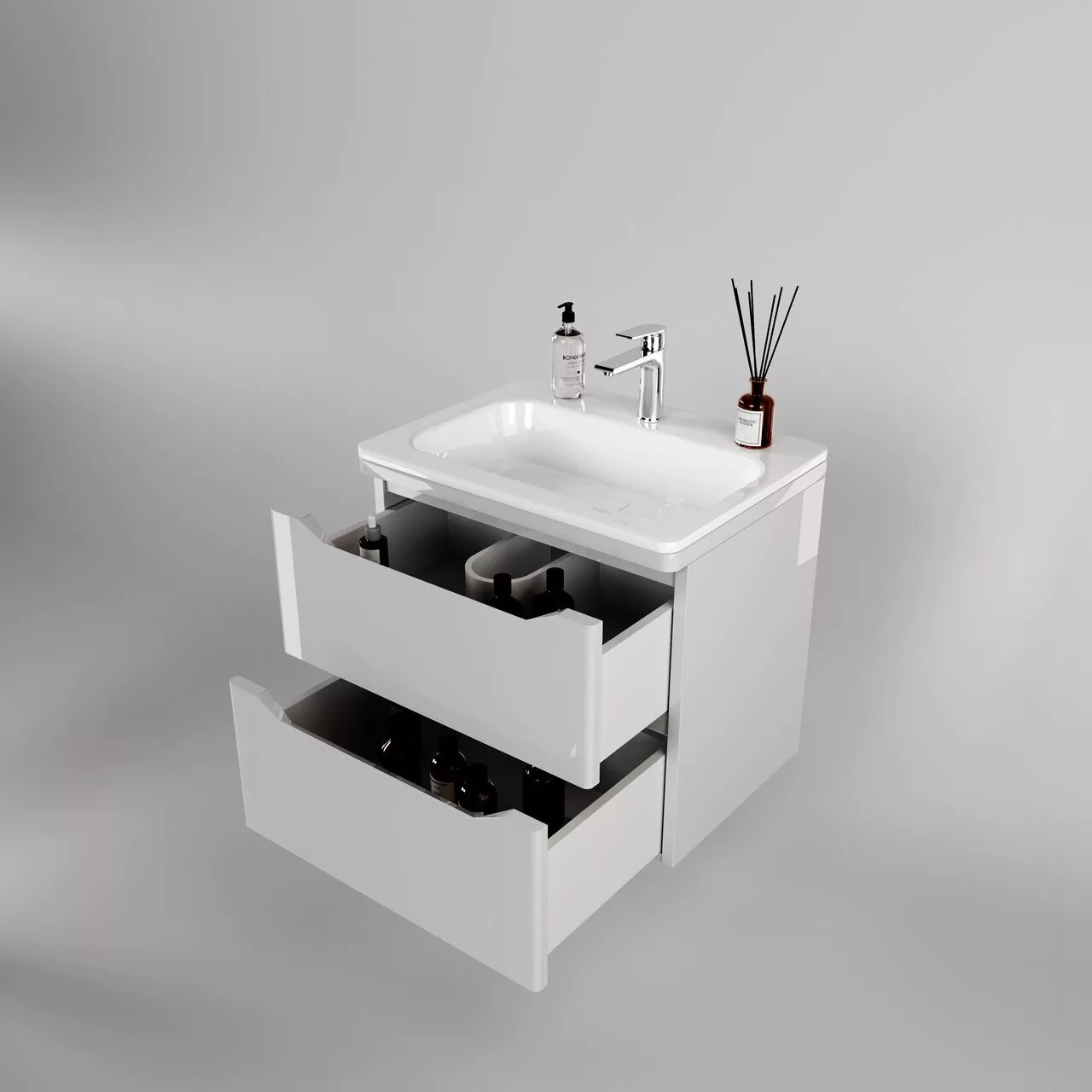 картинка Тумба подвесная Style Line El Fante Марелла 60 Люкс антискрейтч белый глянец  в ванную комнату