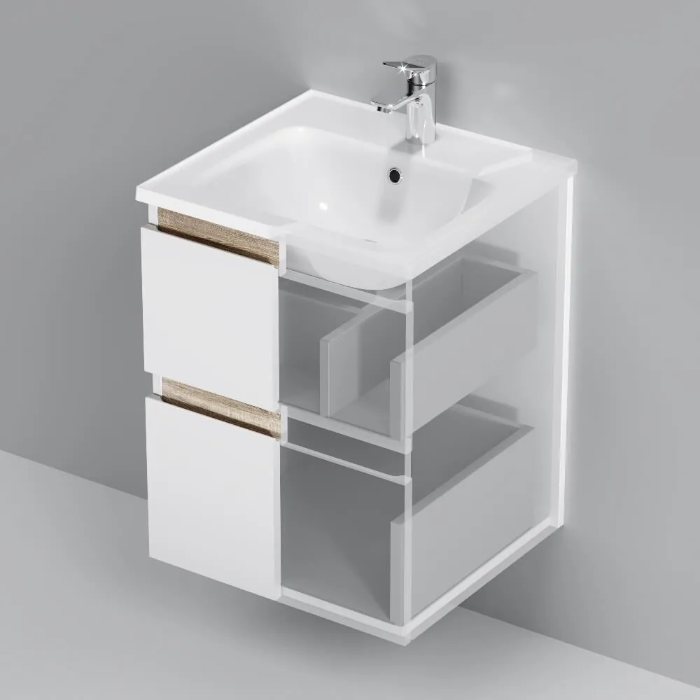 фото База с раковиной подвесная AM.PM X-Joy M85A-FHX0502WG-WCC0502WG 50 см 2 ящика белый глянец 