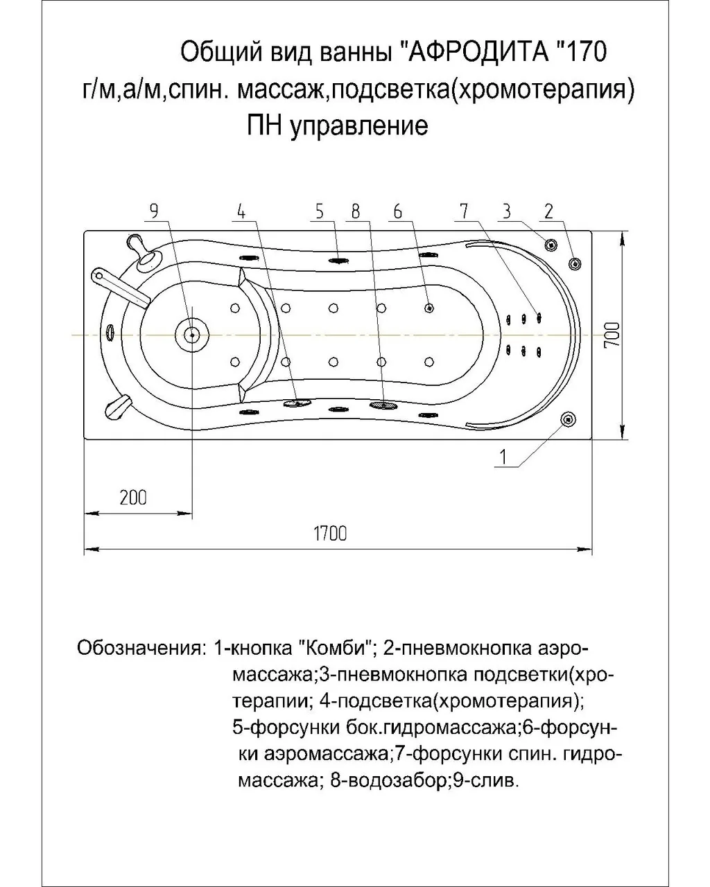 картинка Акриловая ванна Aquatek Афродита 170x70 прямоугольная без каркаса без экрана 