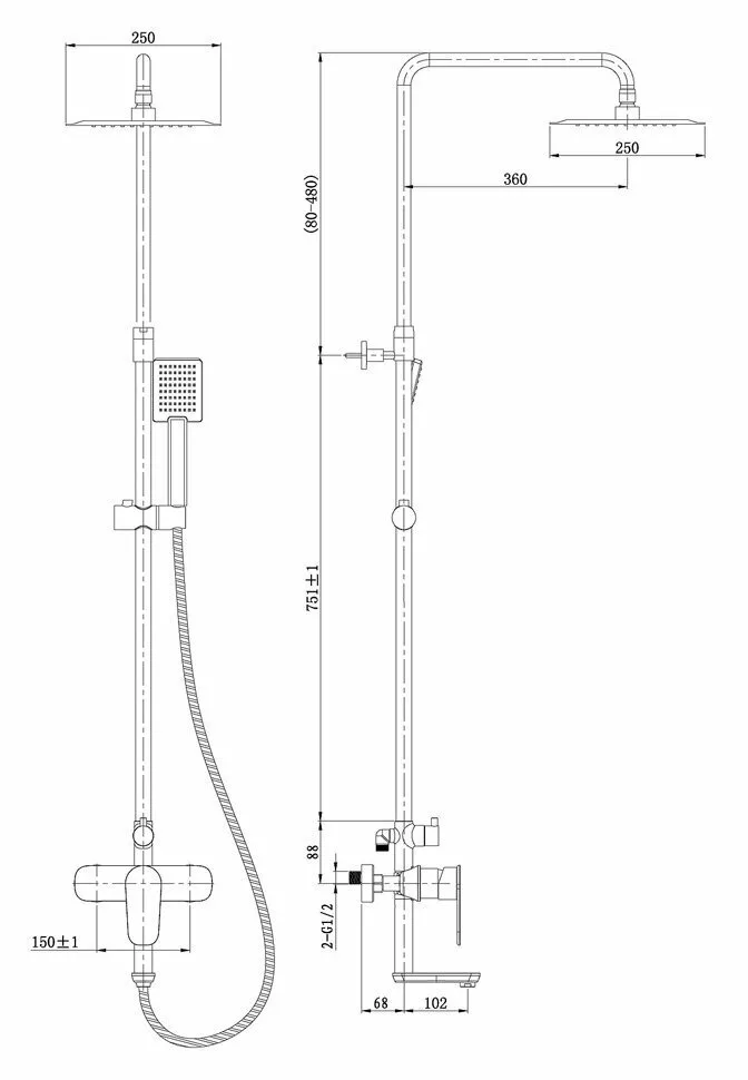 картинка Душевая стойка для ванны Orans OLS-7536 