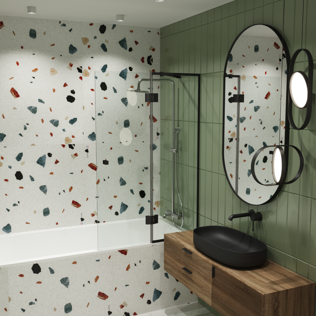 картинка Шторка для ванны Iberica Blanca Mod.402 распашная прозрачная профиль черный 90х140 см 