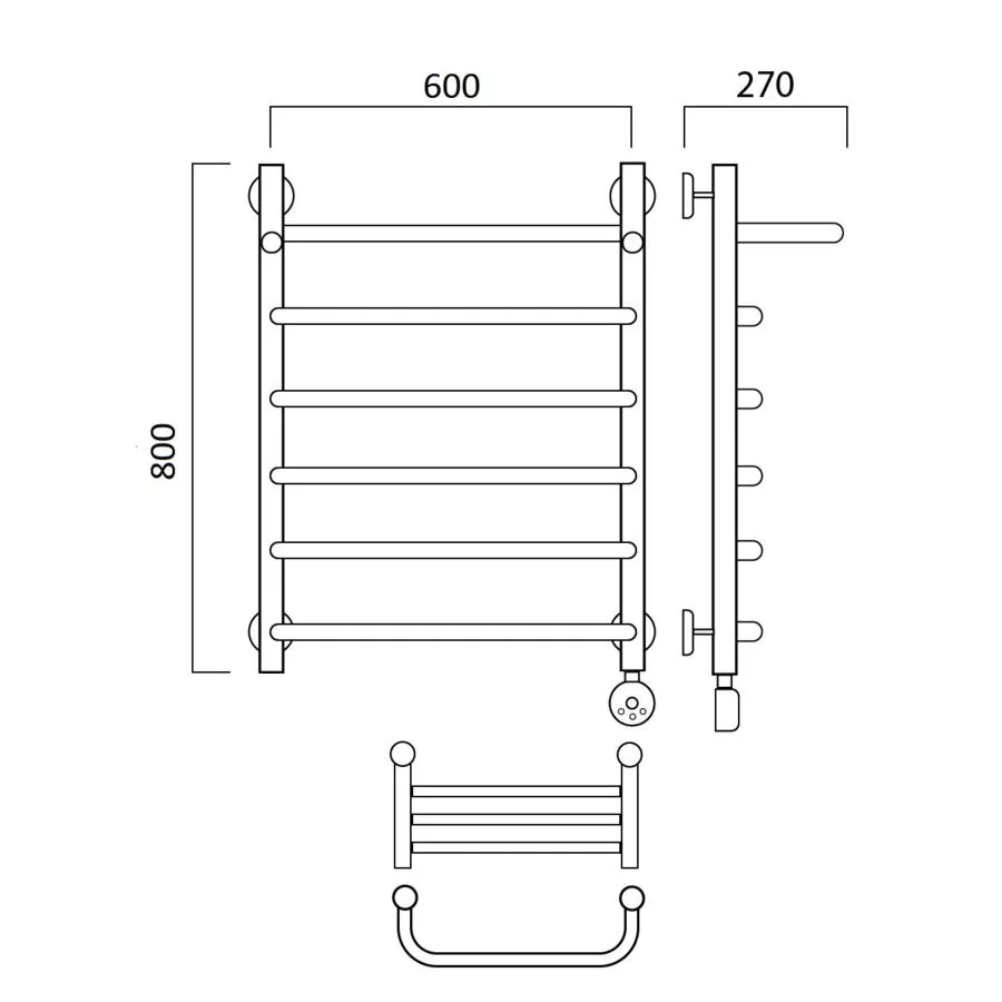 картинка Полотенцесушитель электрический СКОБА с полкой 80х60 ПРАВЫЙ Aquanerzh 00-07A8060_R 