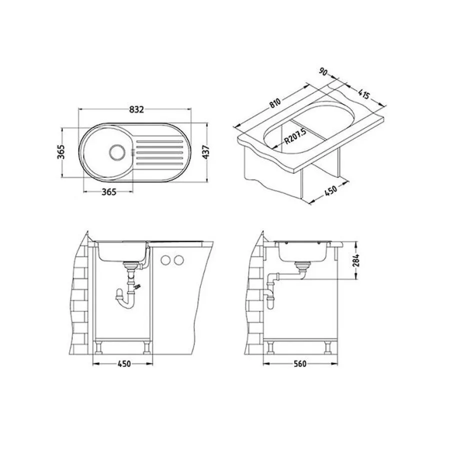 картинка Мойка Alveus FORM 40 LEI-90 832X437 в комплекте с сифоном 