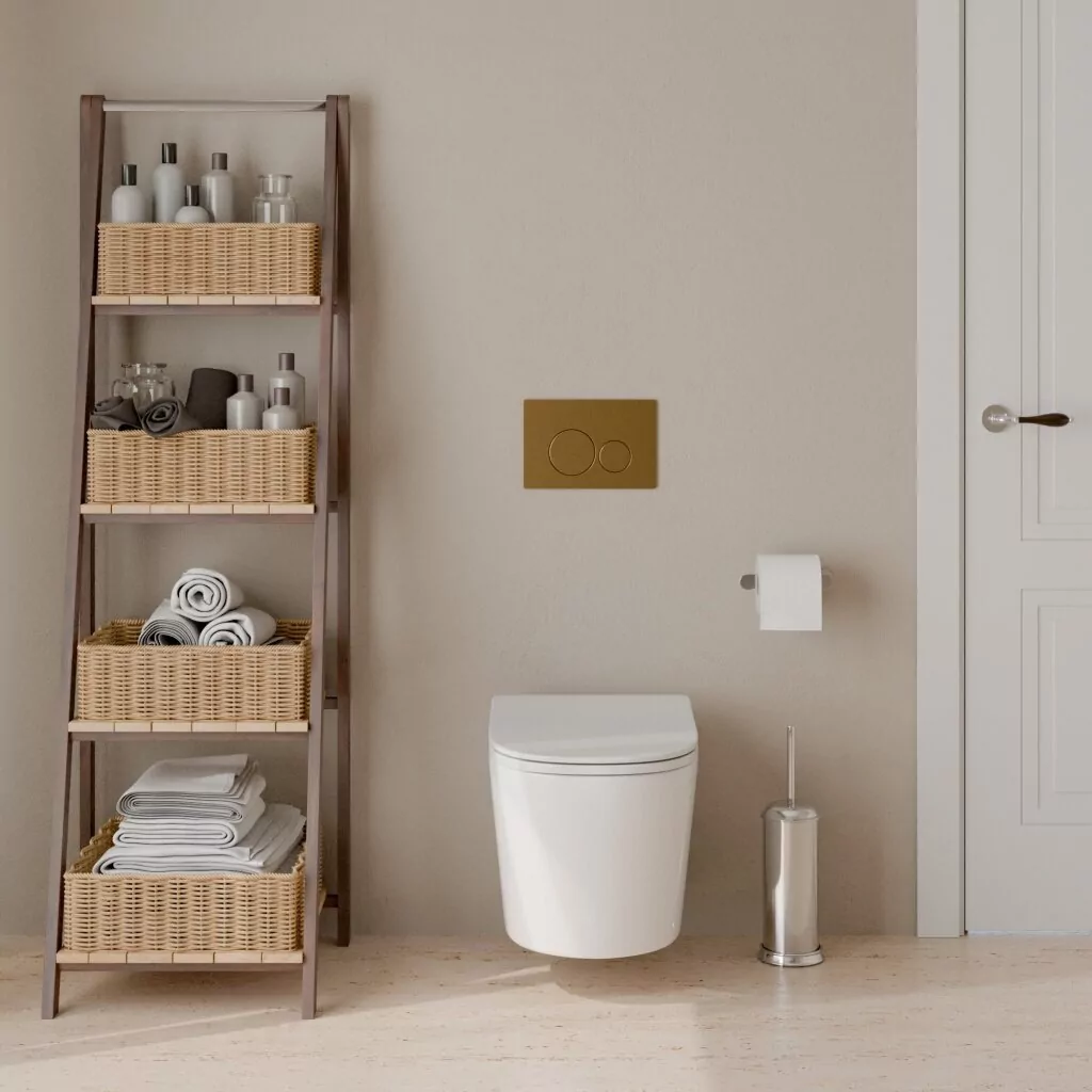 картинка Комплект 3 в 1 IBERICA BLANCA инсталляция с унитазом BURGOS ALTO IB.BRA.231.1B1 клавишей золото матовое INOX-O IB.B081.005.003 