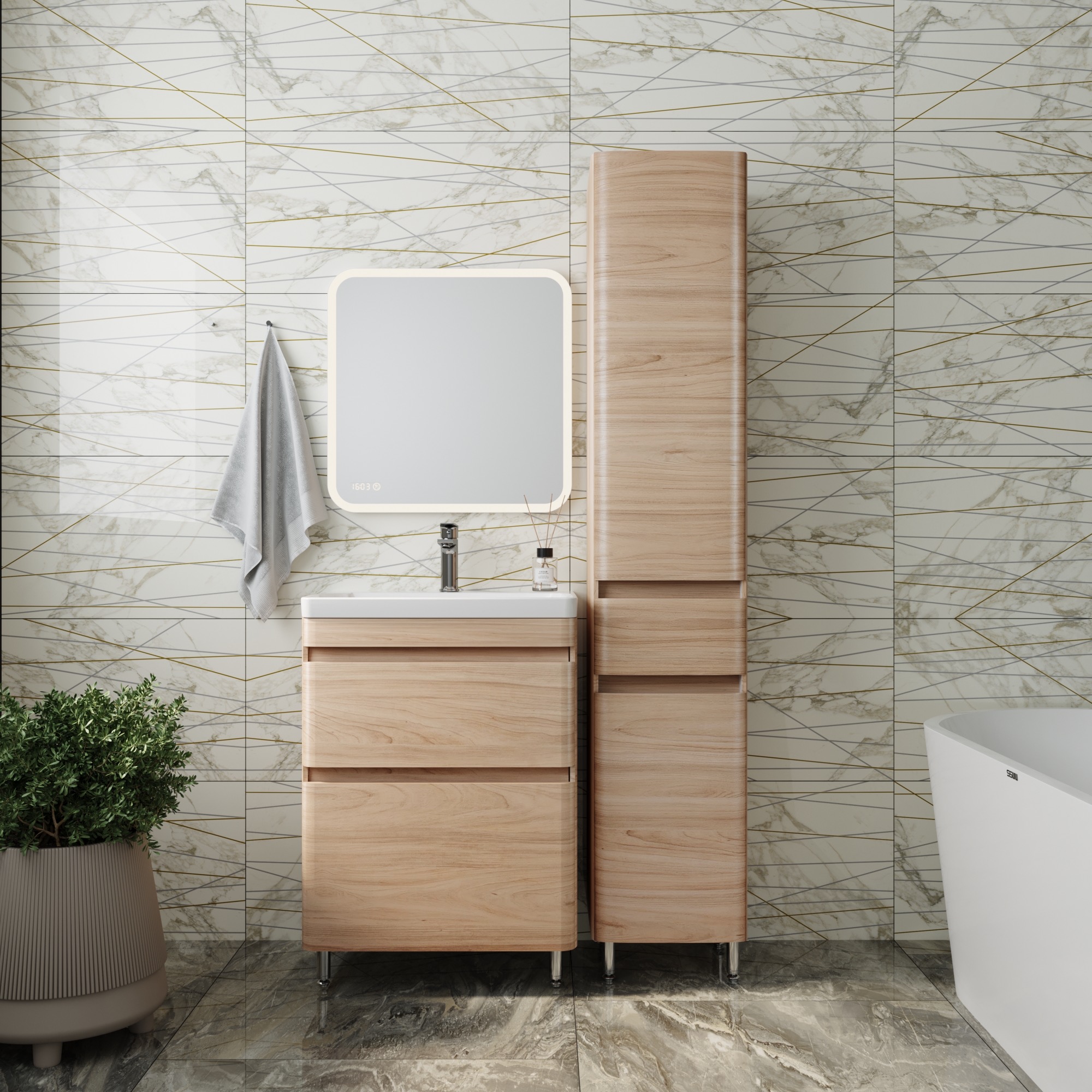 фото Тумба напольная Style Line Атлантика 60 Люкс ясень перламутр PLUS 