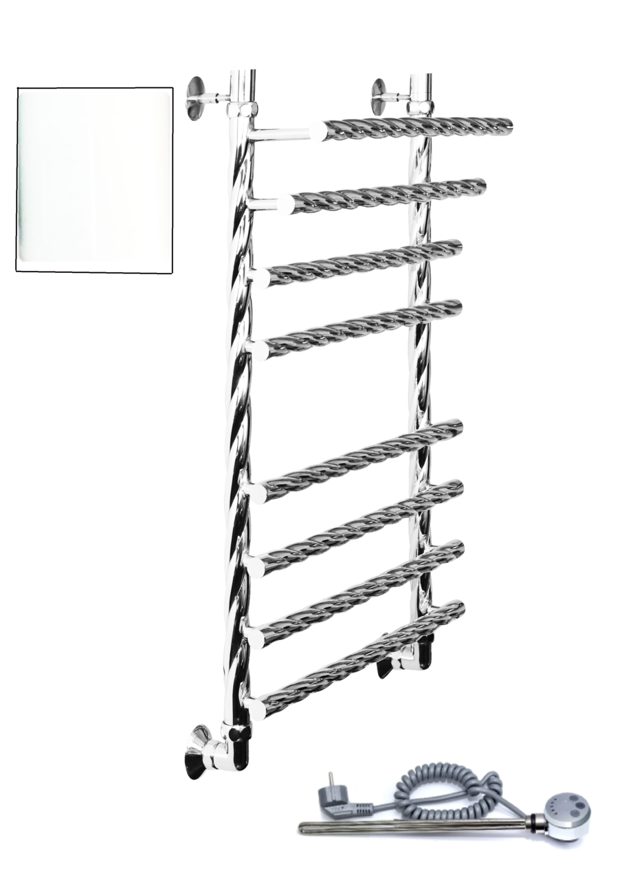 картинка Полотенцесушитель Двин F BRAID electro 100/60 1"-3/4"-1/2" Электрический  ТЭН справа К эл, Белый (4627170784071) 