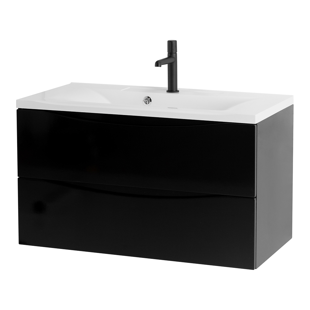 фото Тумба с раковиной подвесная BelBagno MARINO 100 Nero Lucido, раковина белая 
