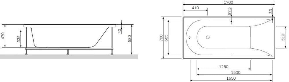 картинка Акриловая ванна AM.PM Spirit 170x70 без гидромассажа с каркасом W72A-170-070W-R2 