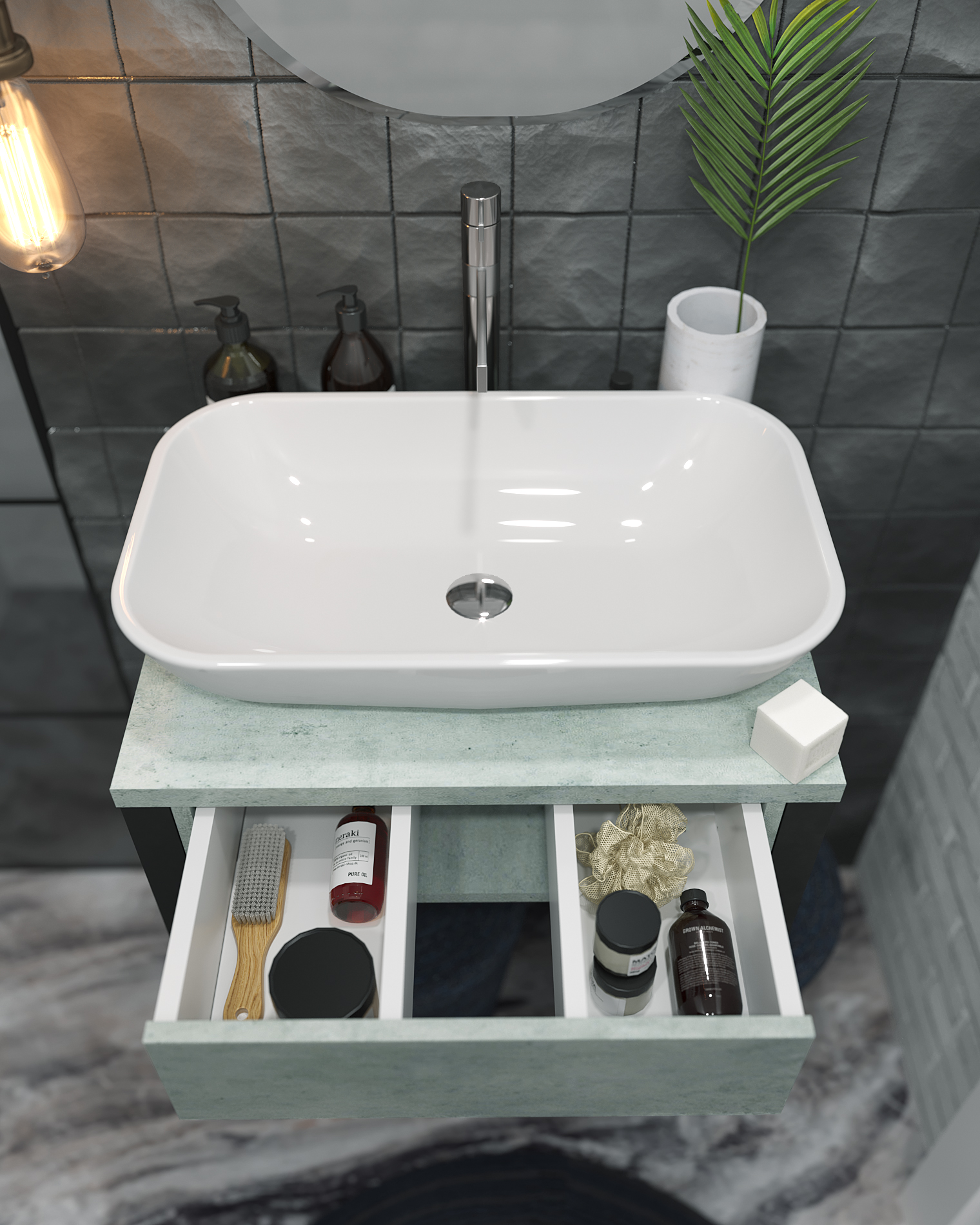 картинка Тумба 1Marka Grunge Loft 60П, бетон светлый  в ванную комнату