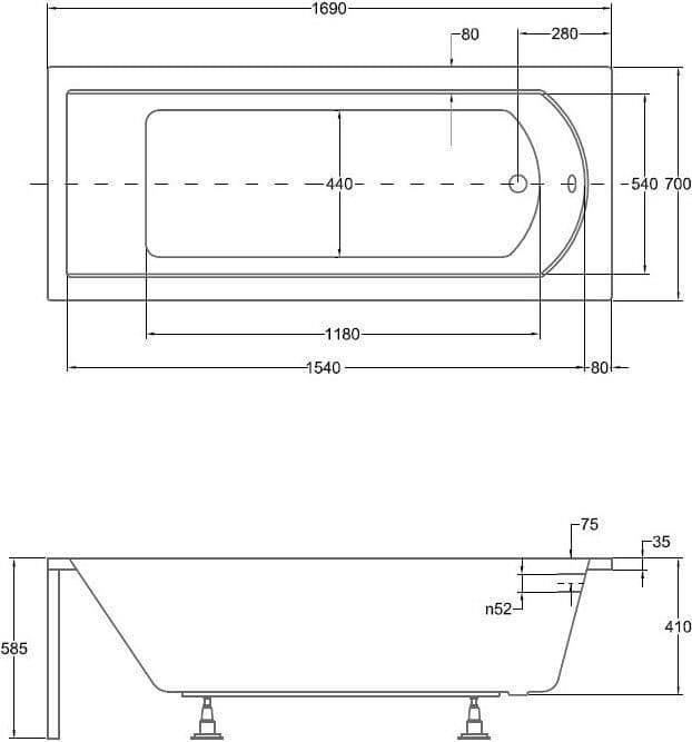 картинка Акриловая ванна Besco Shea 170x70 с каркасом KMP17070 