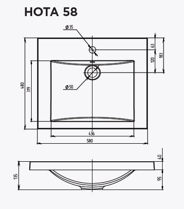 картинка Раковина 1Marka Нота New Polytitan 58  в ванную комнату