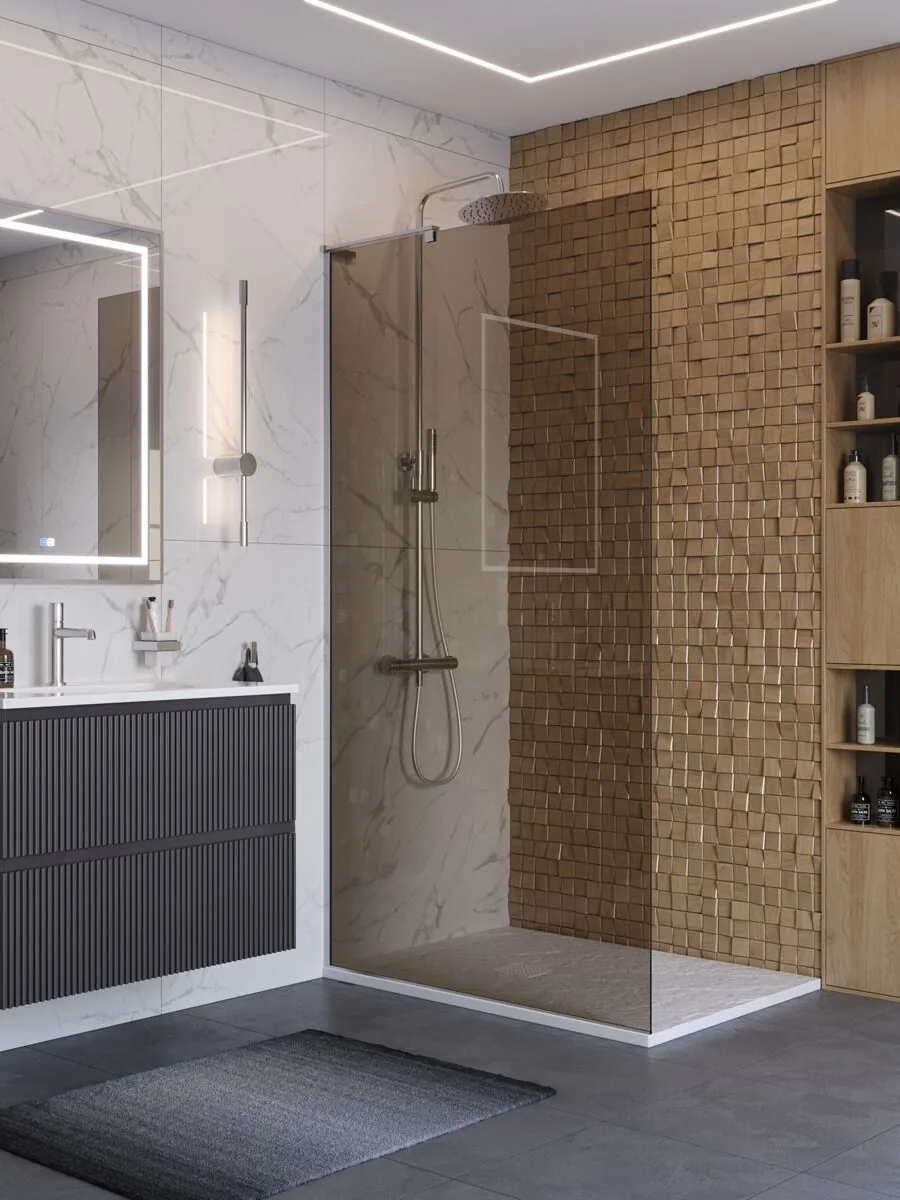 фото Душевая перегородка BelBagno UNO-L-1-TB-100-BR-Cr 