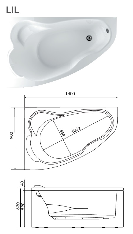 картинка Ванна Marka One Lil 140x90 L 