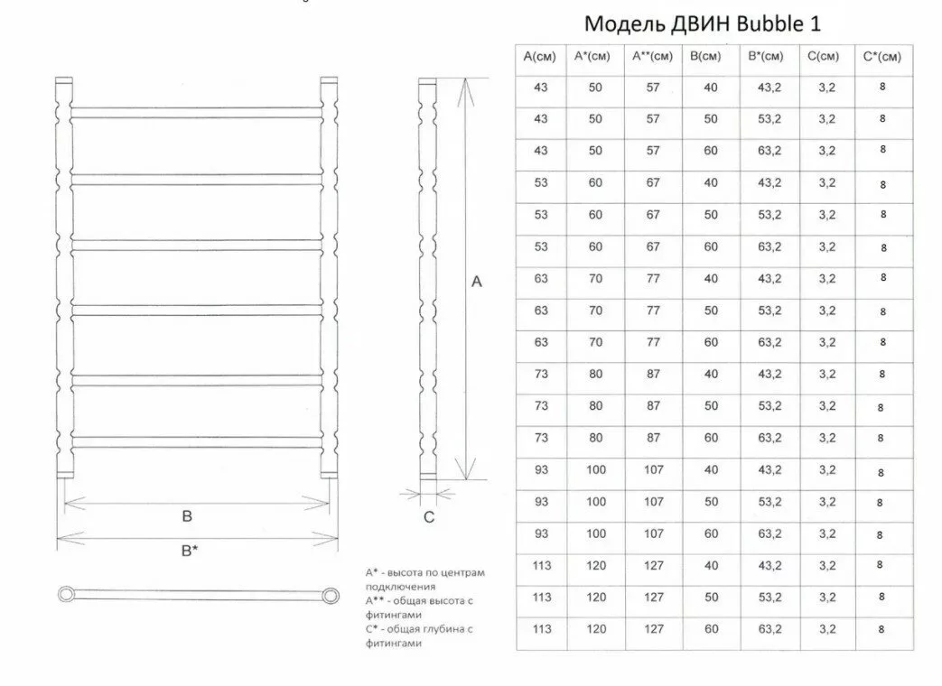 картинка Полотенцесушитель Двин Bubble 1 electro 100/60 1"-1/2" Электрический  ТЭН справа К эл, Белый (4627170784354) 