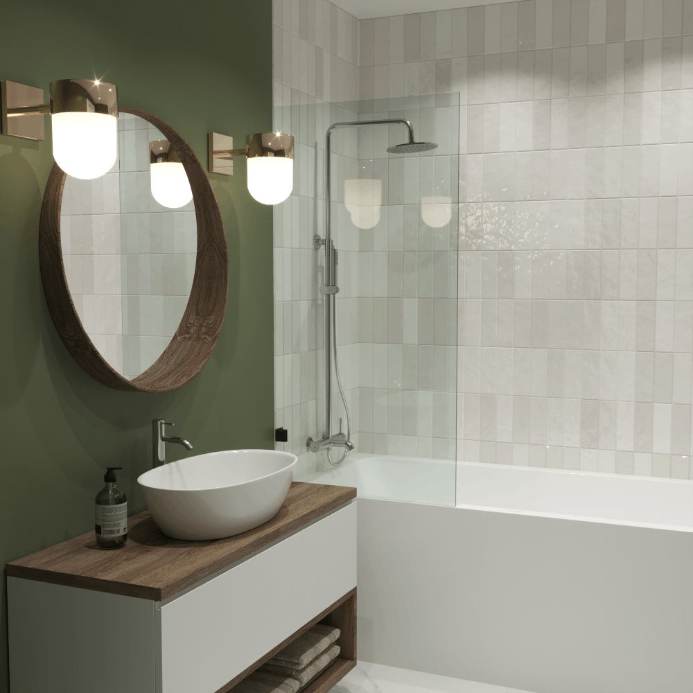 картинка Шторка для ванны Iberica Blanca Mod.405 неподвижная прозрачная профиль черный 70х140 см 