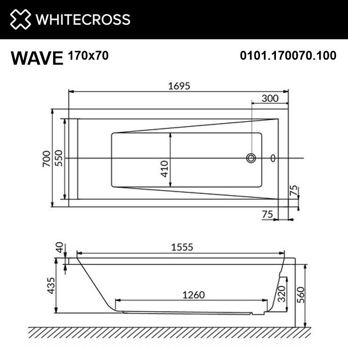картинка Ванна WHITECROSS Wave 170x70 акрил с каркасом MR-02 