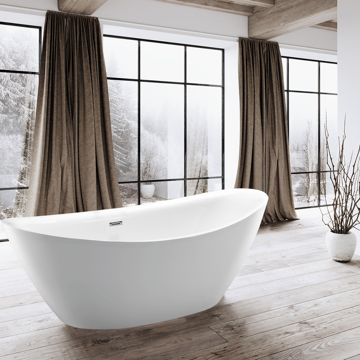 картинка Акриловая ванна Vincea VBT-203, 180х85х65, цвет белый, слив-перелив в комплекте, хром 