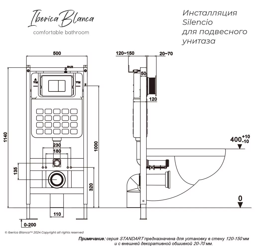 картинка Комплект 3 в 1 IBERICA BLANCA инсталляция с унитазом TOLEDO ALTO IB.TLA.231.1B1 клавишей белый матовый INOX-C IB.B011.001.000 