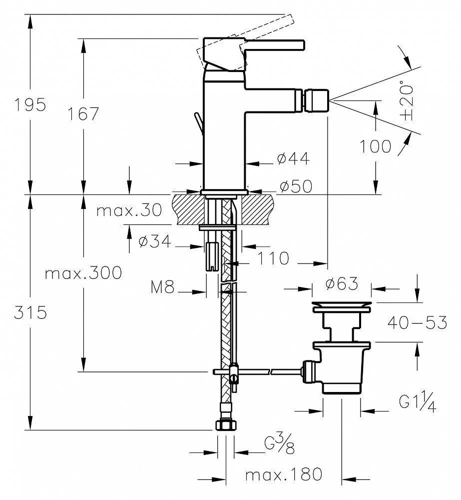 картинка Смеситель VitrA Minimax S A41988EXP для биде 