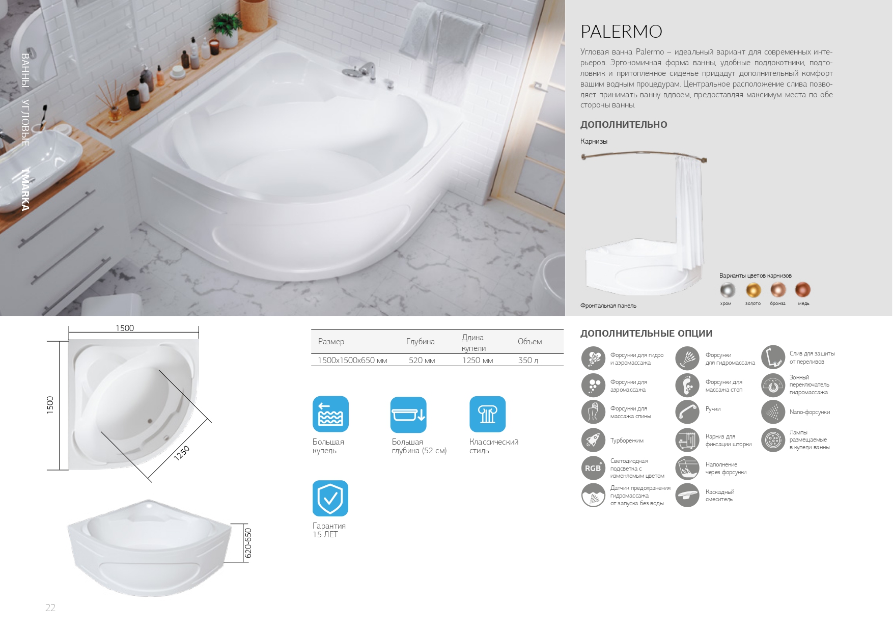 картинка Ванна 1Marka PALERMO 150x150 с каркасом 