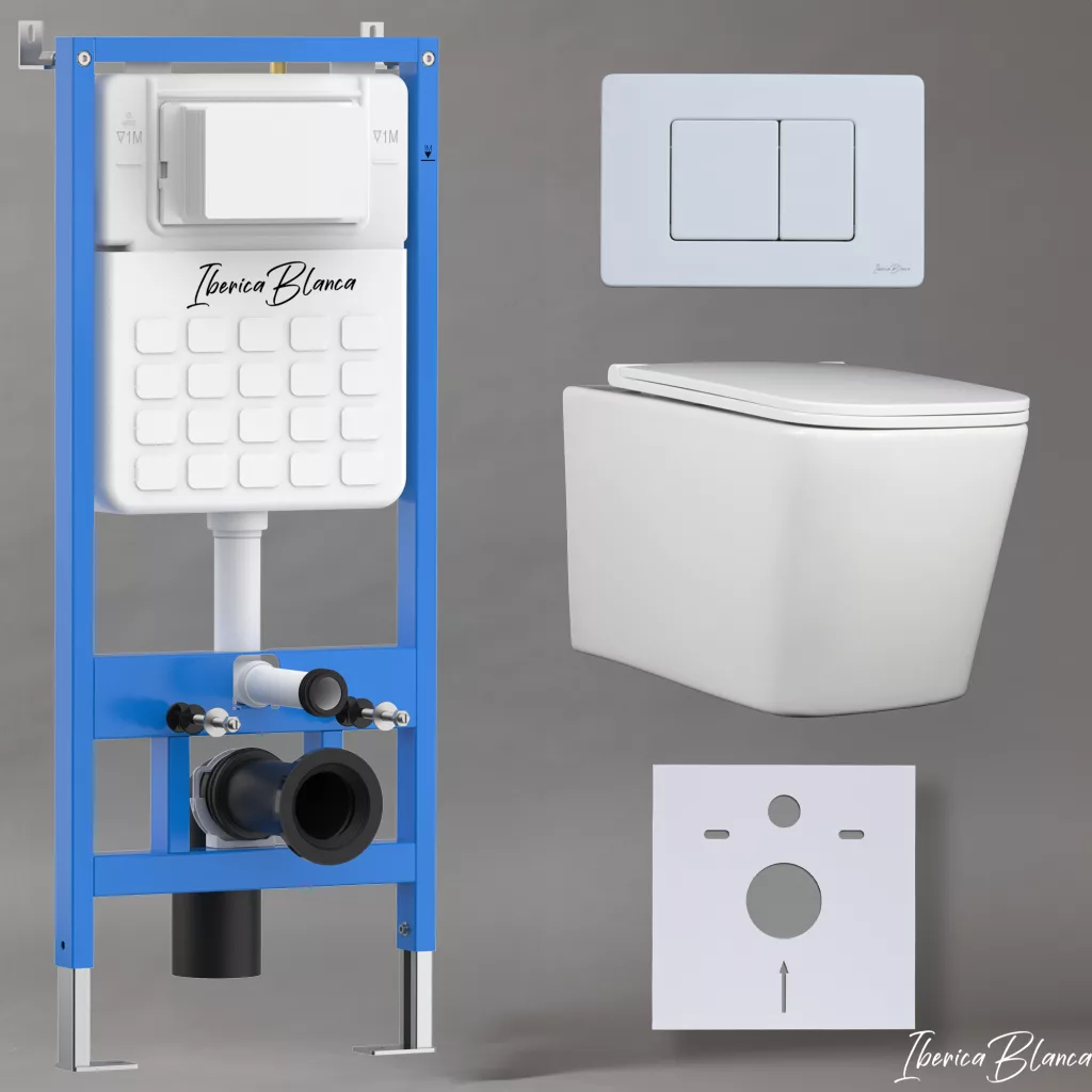 картинка Комплект 3 в 1 IBERICA BLANCA инсталляция с унитазом TOLEDO ALTO IB.TLA.234.1B1 клавишей белый матовый INOX-C IB.B011.001.000 