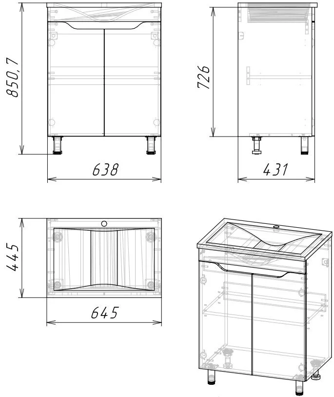 картинка Тумба Stella Polar Абигель 65 2 двери серый цемент под раковину Milen 65 км  в ванную комнату