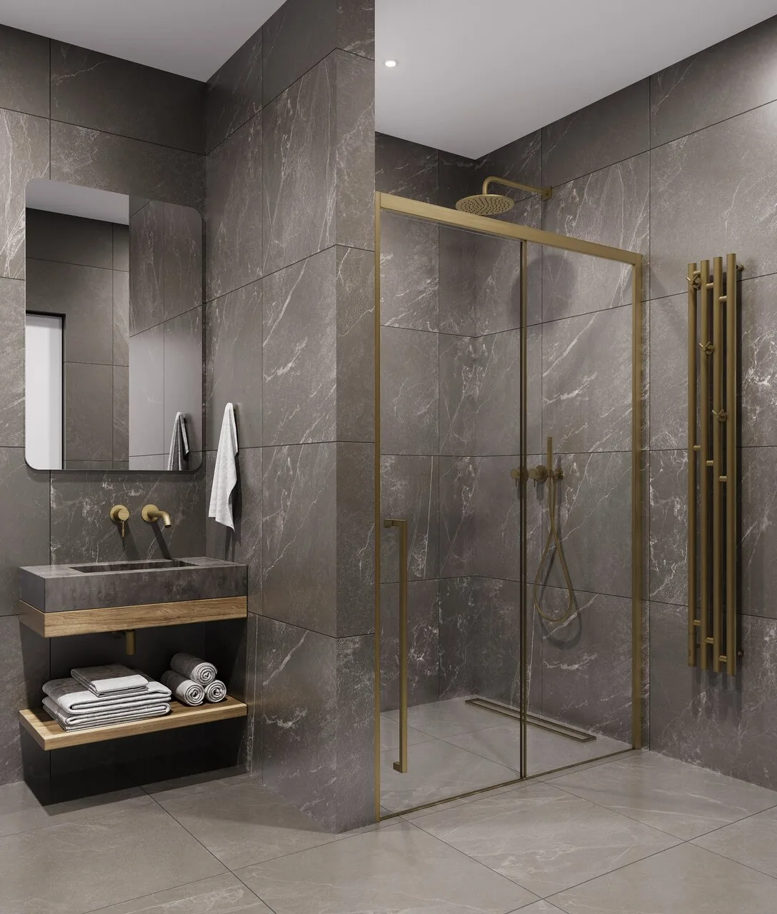 фото Душевая дверь Timo TDSS-130/17C-8L 1300х2000 профиль матовое золото стекло прозрачное 8 мм 