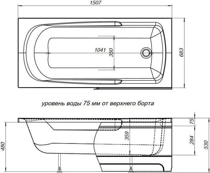 картинка Акриловая ванна Aquanet Extra 150x68 с ножками 00178682 