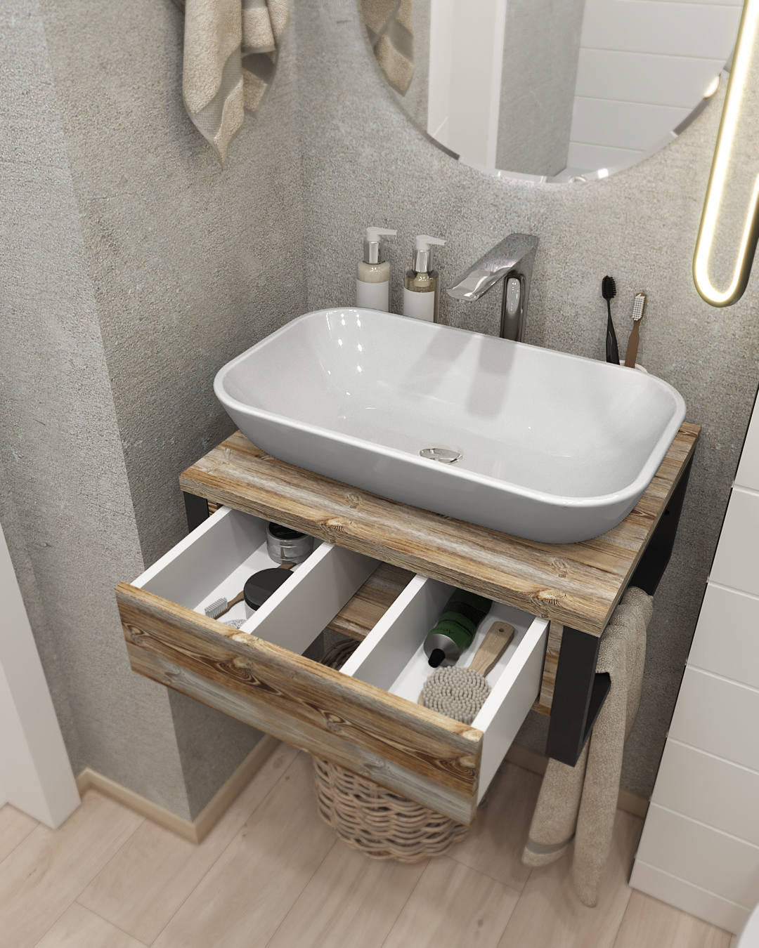 картинка Тумба 1Marka Grunge Loft 60П, дуб намибия  в ванную комнату