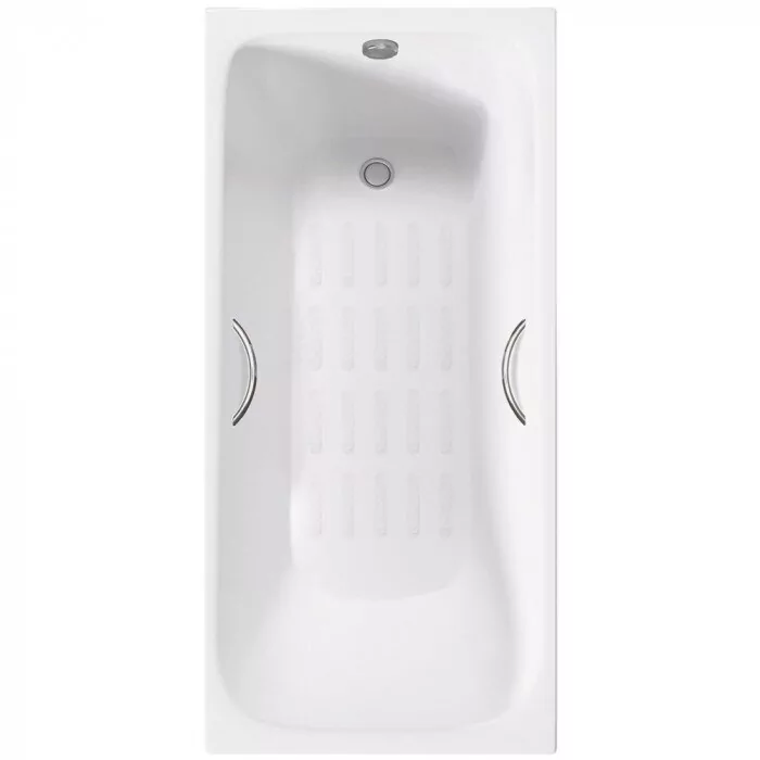картинка Ванна чугунная Delice Continental PLUS 100х70 с отверстиями под ручки и антискользящим покрытием DLR230642R-AS с ножками и переливом DLR000017 