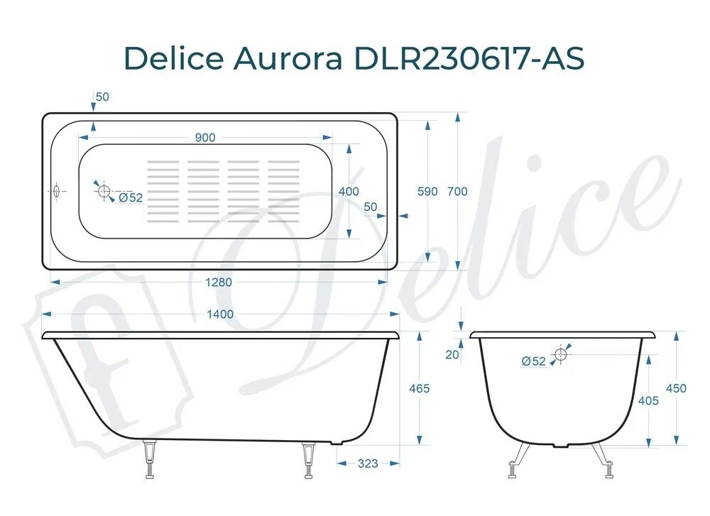 картинка Ванна чугунная Delice Aurora 140х70 с антискользящим покрытием DLR230617-AS 