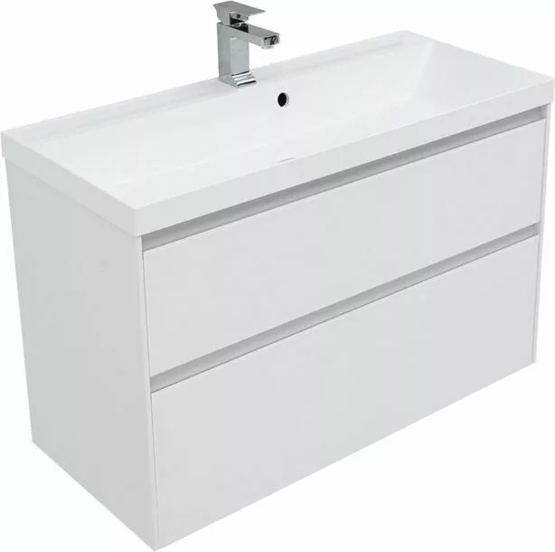 фото Тумба с раковиной Aquanet Гласс 100 белый арт. 00242526 