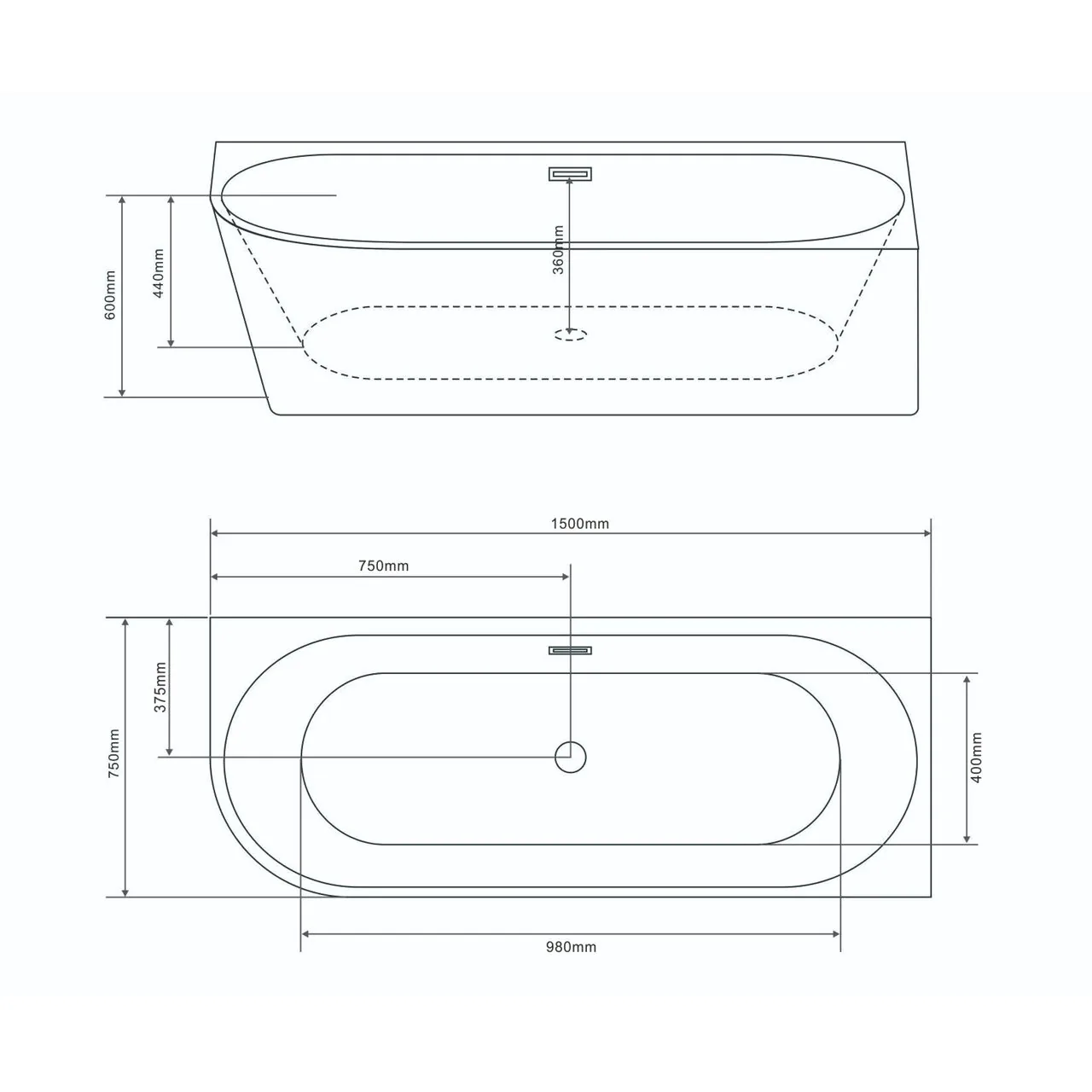 картинка Ванна пристенная Grossman Cristal GR-2205FR 75х150х58 рифленая 