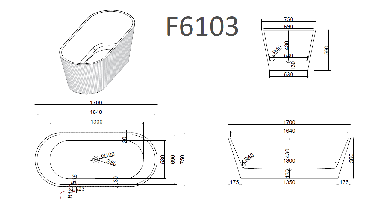 картинка Ванна Frank F6103 White отдельностоящая 170х75х55 см 