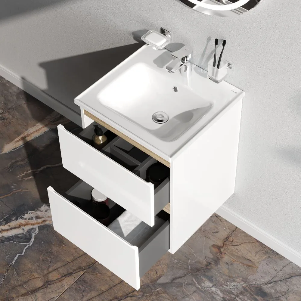 фото База с раковиной подвесная AM.PM X-Joy M85A-FHX0502WG-WCC0502WG 50 см 2 ящика белый глянец 