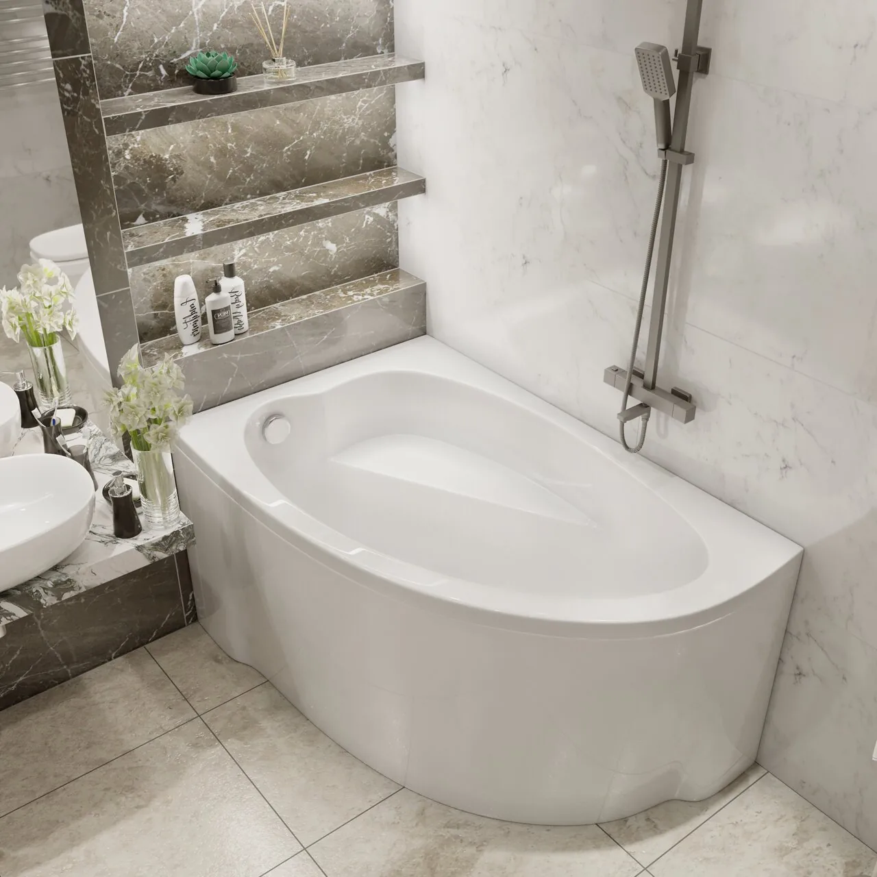 картинка Акриловая ванна TIMO IVA1610L 160х100х70 каркас слив-перелив фронтальная панель 
