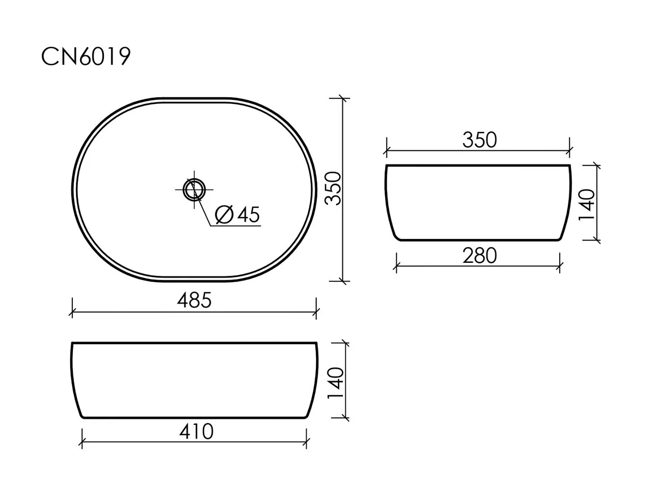 картинка Накладная раковина Ceramicanova Element CN6019 цвет белый 48х35 см 