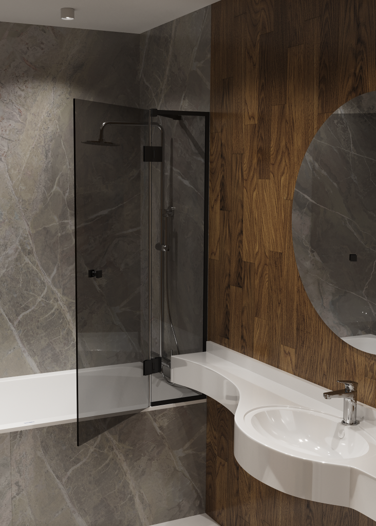картинка Шторка для ванны Iberica Blanca Mod.401 распашная тонированная профиль черный 90х140 см 