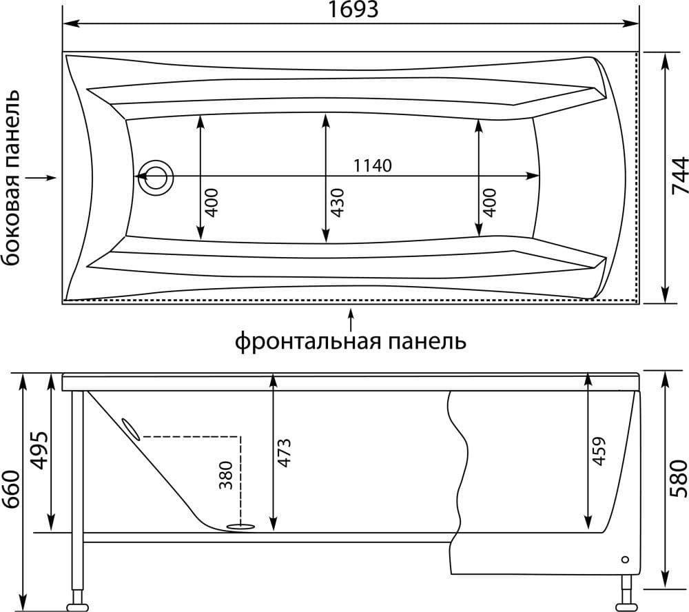 картинка Акриловая ванна Aquanet Cariba 170x75 с каркасом 
