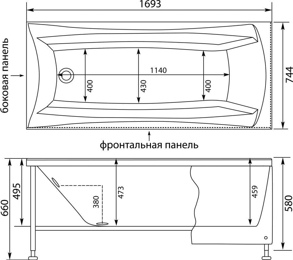 картинка Акриловая ванна Aquanet Cariba 170x75 с каркасом 