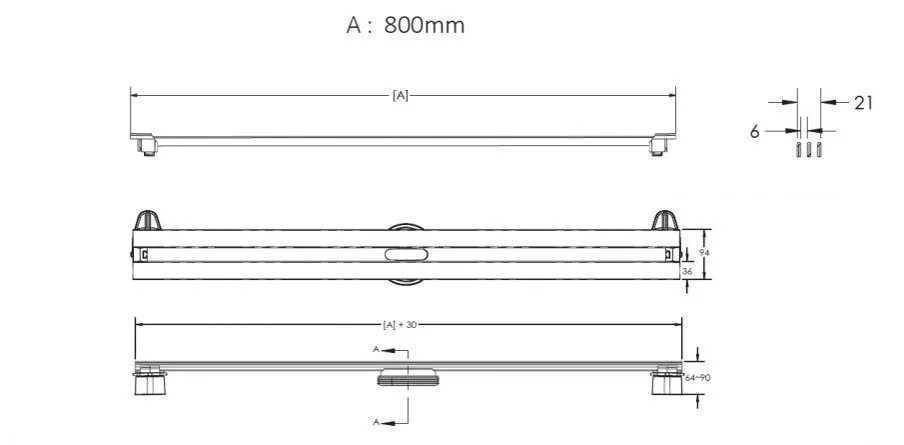 картинка Желоб водосток BERGES SUPER Slim 800, хром глянец, боковой выпуск S-сифон D50 H60 