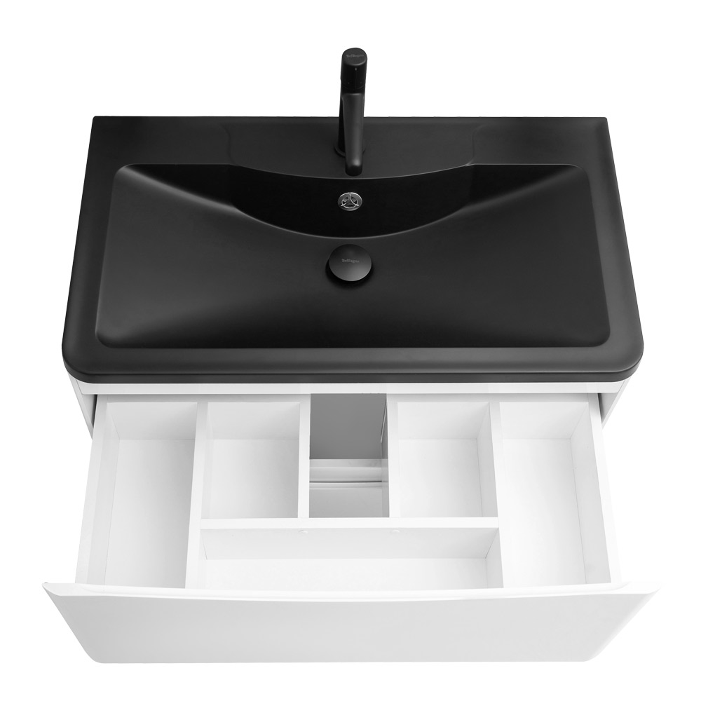 фото Тумба с раковиной напольная BelBagno ACQUA 100 Bianco Lucido, раковина чёрная 