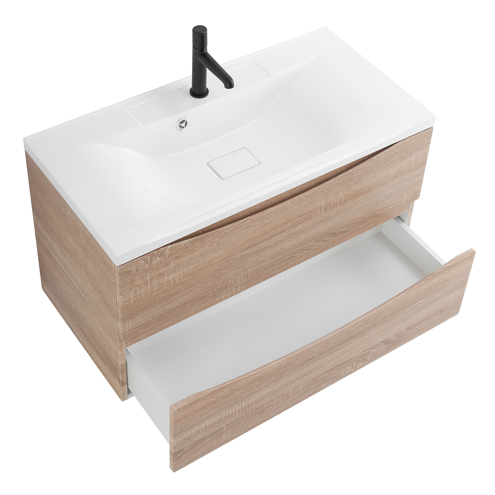 фото Тумба с раковиной подвесная BelBagno MARINO 100 Rovere Bianco, раковина белая 