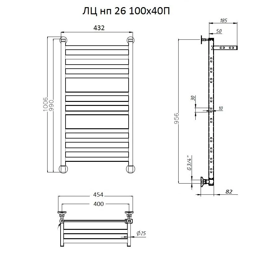 картинка Полотенцесушитель Тругор ЛЦ нп 26 100*40П # (ЛЦкв26/10040П#) 