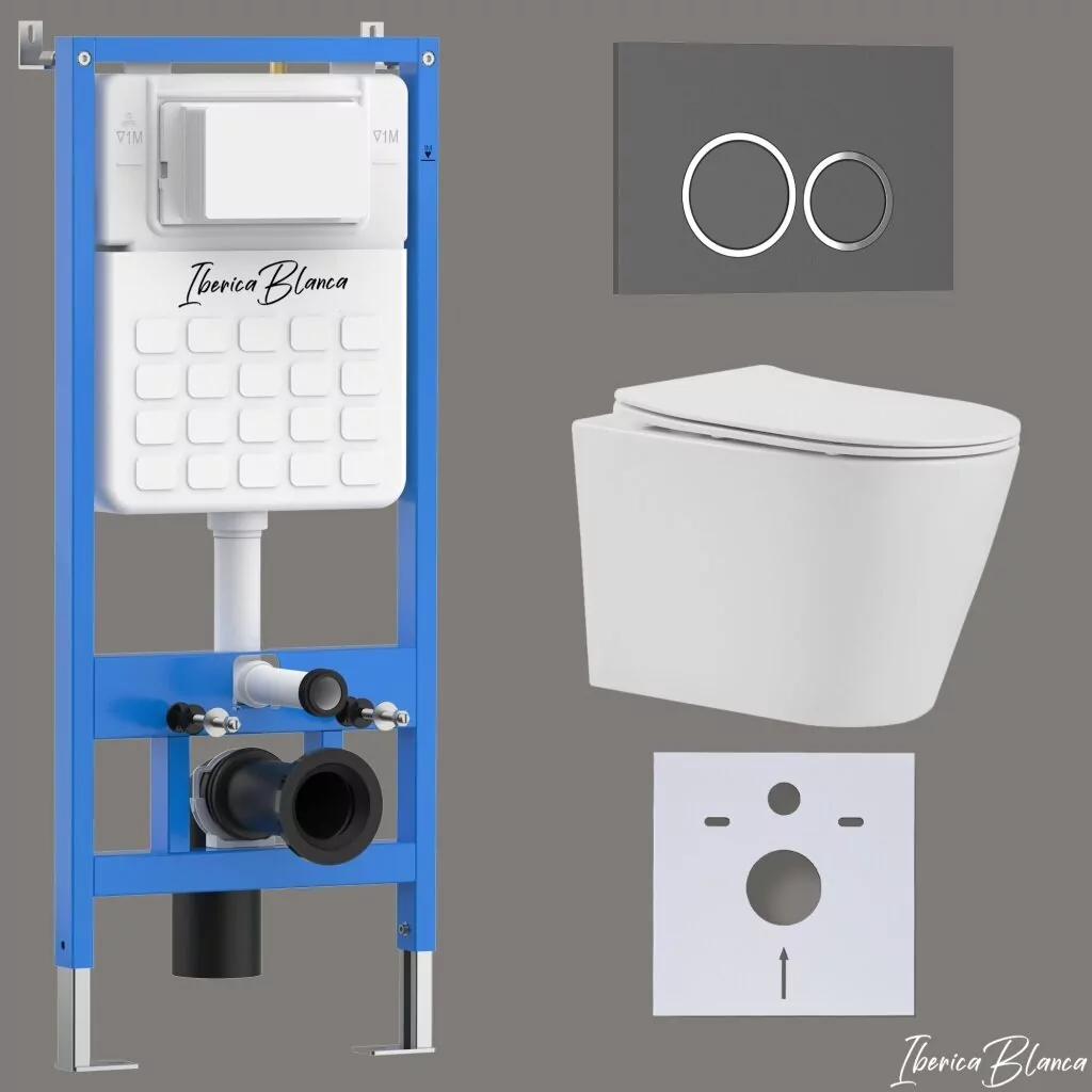 картинка Комплект 3 в 1 IBERICA BLANCA инсталляция с унитазом BURGOS ALTO IB.BRA.234.1B1 клавишей серый матовый ESTI-O IB.B082.007.000 