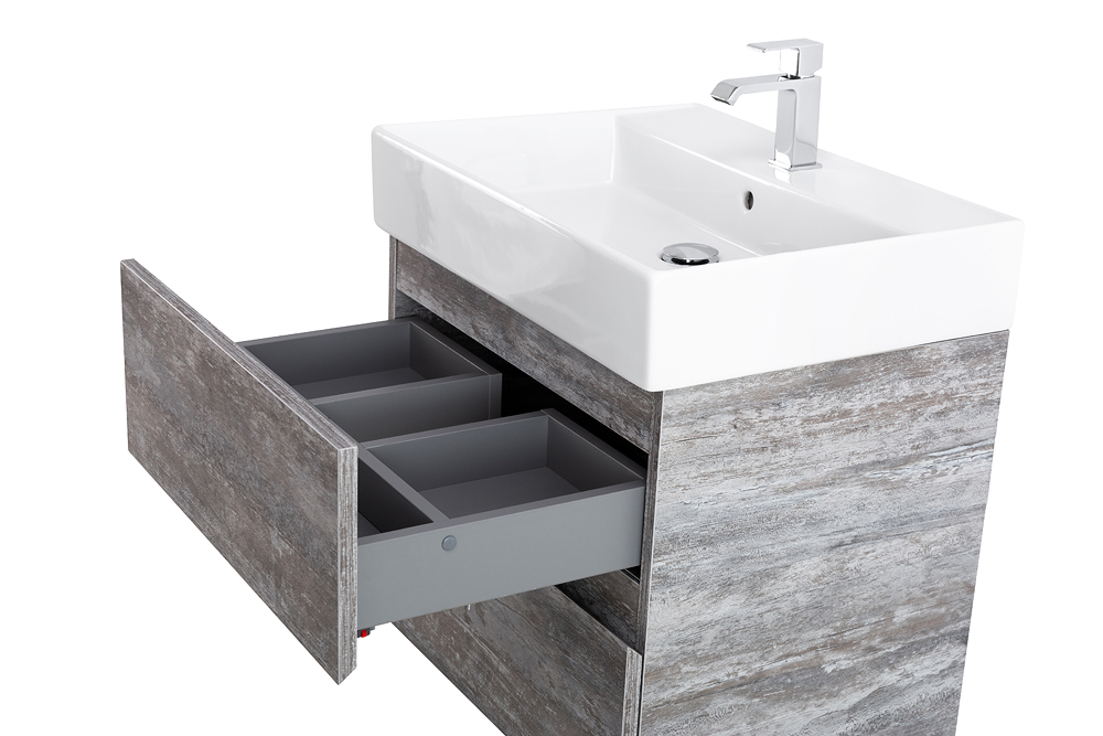 фото Тумба с раковиной подвесная Cezares MOLVENO 46 60 Legno Grigio, раковина белая 