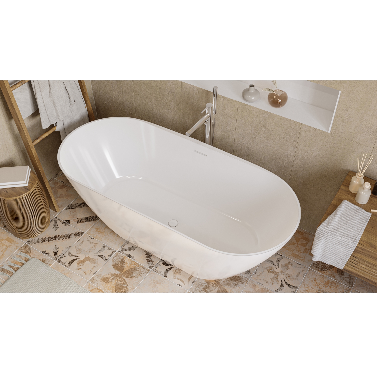 картинка Ванна WHITECROSS Coral X 170x77 белый глянец иск. камень 