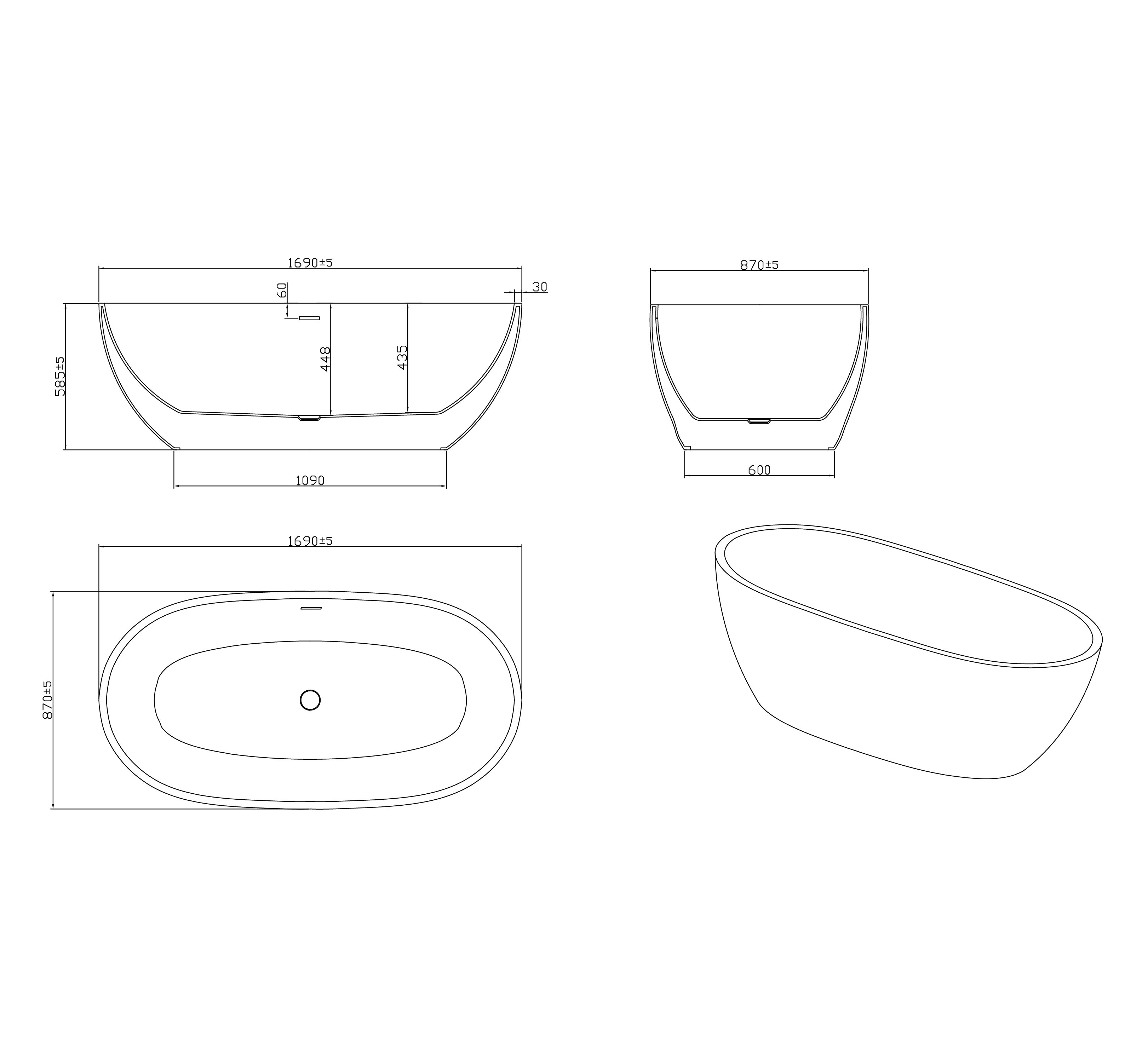 картинка Ванна отдельностоящая Grossman Classic GR-2503 170x87x58 см 