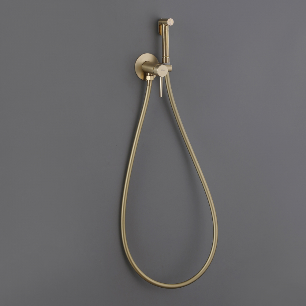 картинка Смеситель ABBER Wasser Kreis AF8125G с гигиеническим душем золото матовое 